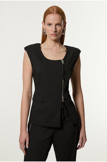 Tailored Viscose Zip Through Multi Stitch Waistcoat