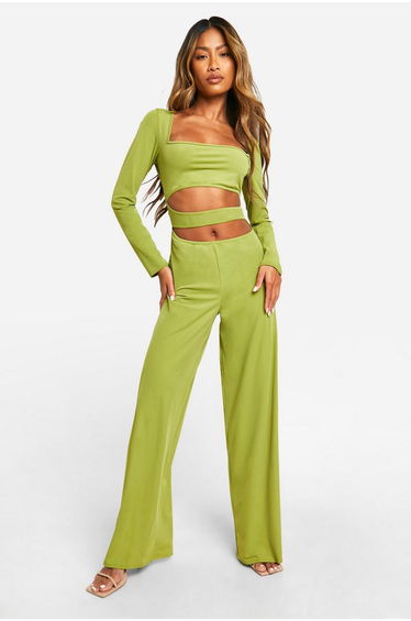 Premium Cut Out Matt Slinky Jumpsuit - olive
