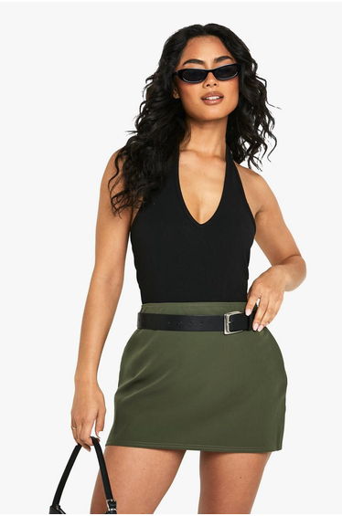 Basic Woven Mini Skirt - khaki