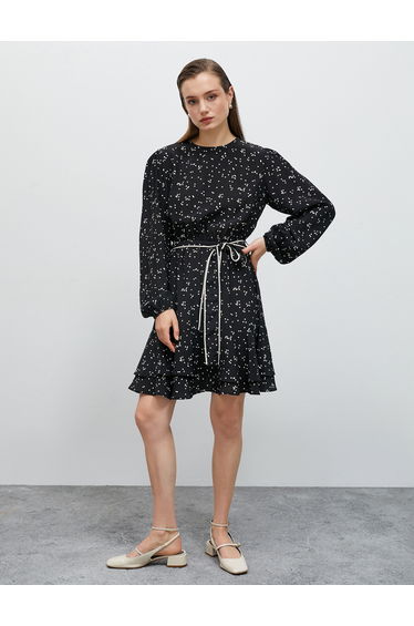 Belted Detail Tiered Mini Dress