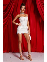 Rosel Asymmetric Lace Mini Dress - White - 9