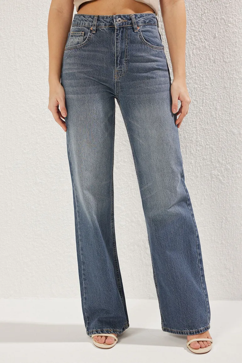 Indigo High Waist Wide Leg Jeans - 3
