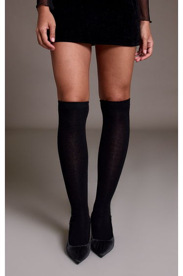 Black Cotton Knee High Socks