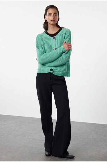 Green Thick Basic Knitwear Cardigan