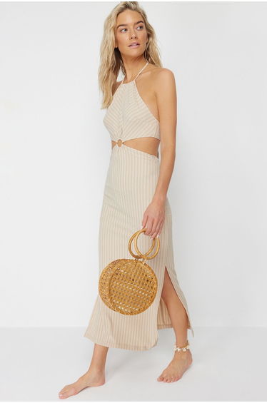 Beige Maxi Knitted Accessories Knitwear Look Beach Dress