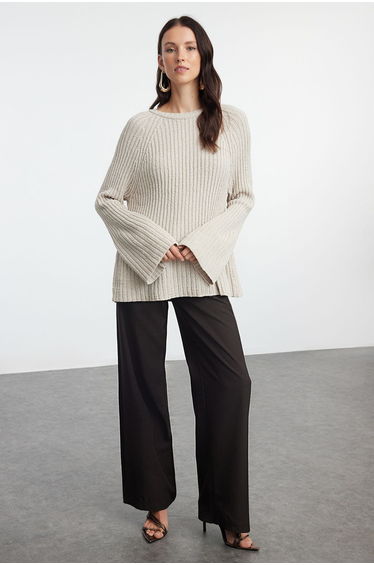 Stone More Sustainable Peplum Detailed Knitwear Sweater