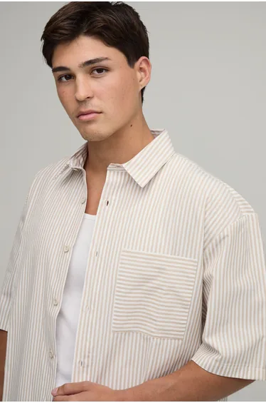 Oversized Half Sleeve Stripe Shirt - charcoal