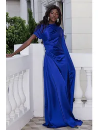 Léopoldine Satin Draped Maxi Dress in Blue - 3