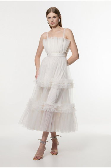 Tulle Bandeau Tiered Midi Dress