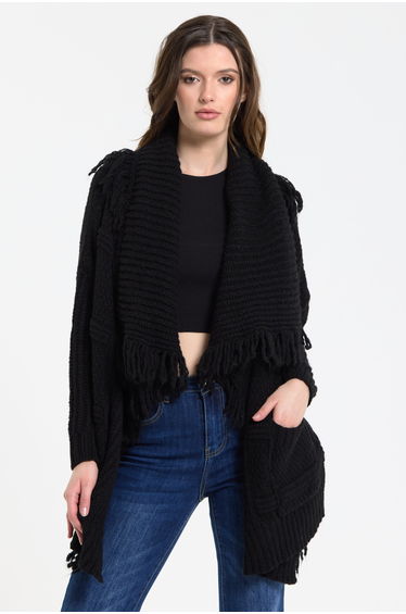 Black Fringe Knit Cardigan