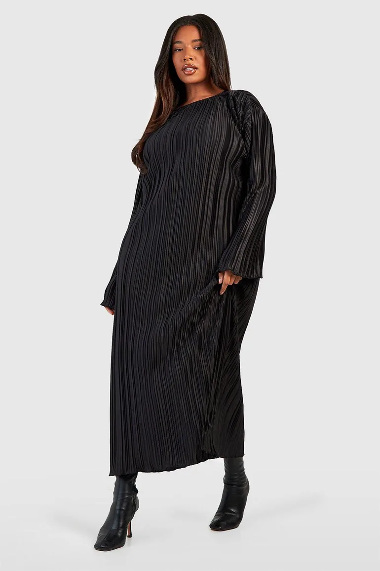 Plus Wide Plisse Midaxi Dress - black - 2