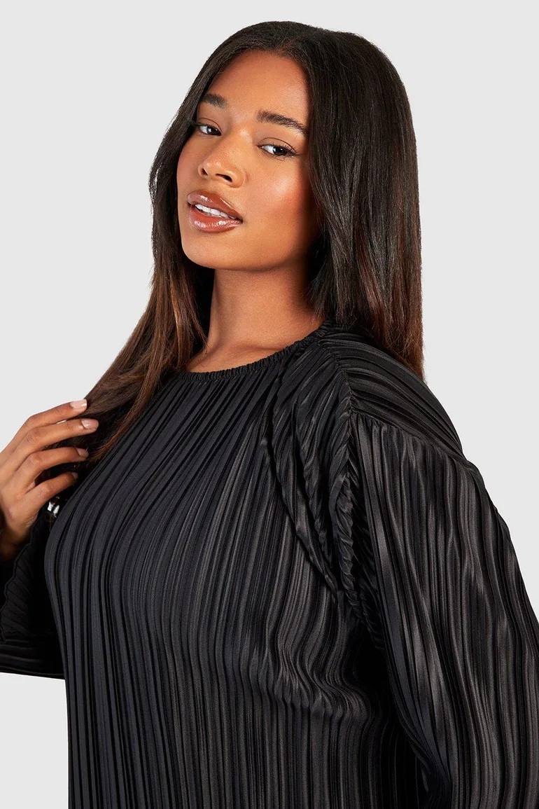 Plus Wide Plisse Midaxi Dress - black - 3