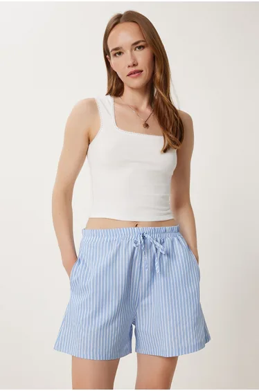 Women's Sky Blue Striped Casual Shorts