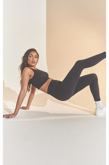 Black Structured Contour Ribbed Leggings