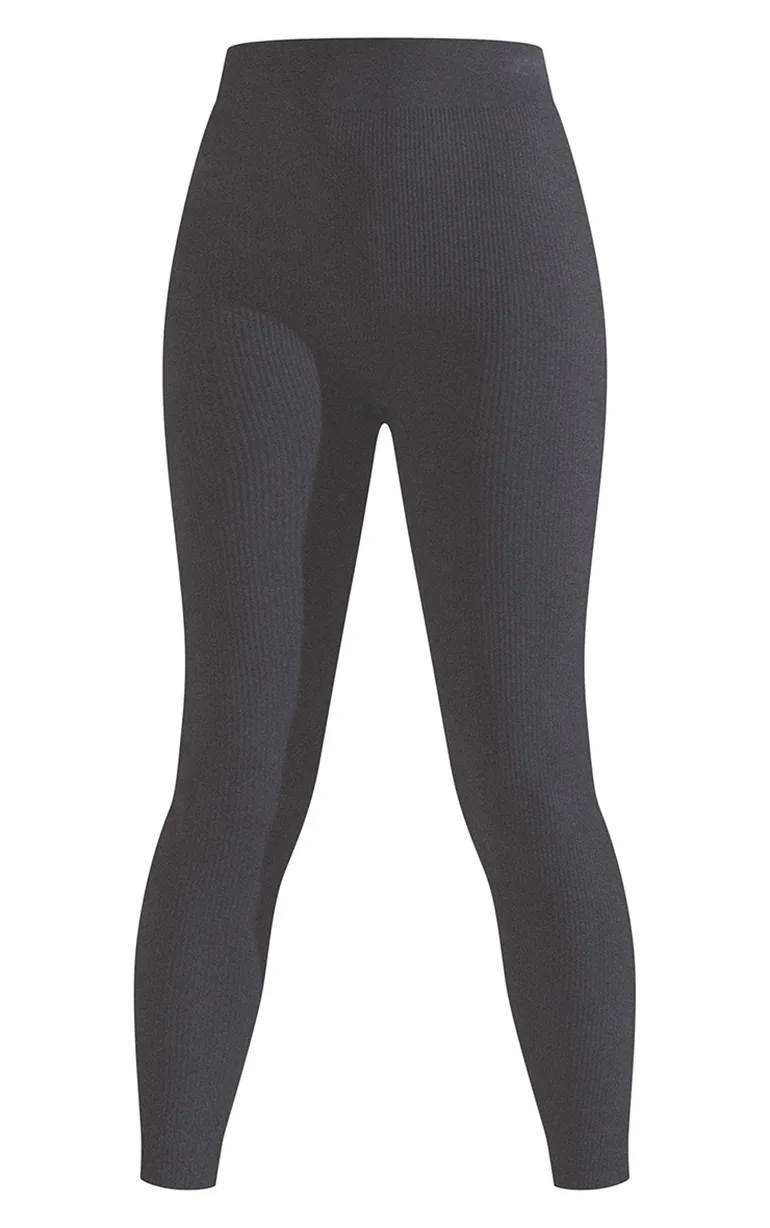 Black Structured Contour Ribbed Leggings - 4