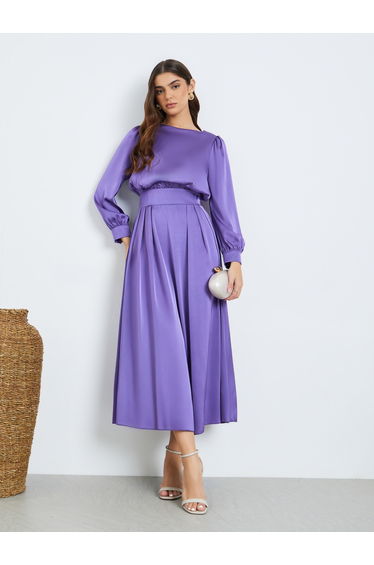 Women Purple Pleated A-Line Maxi Dress