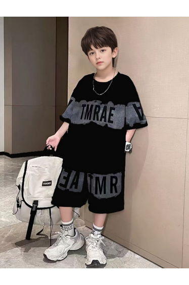 Boys Printed Round Neck T-Shirt and Shorts Set
