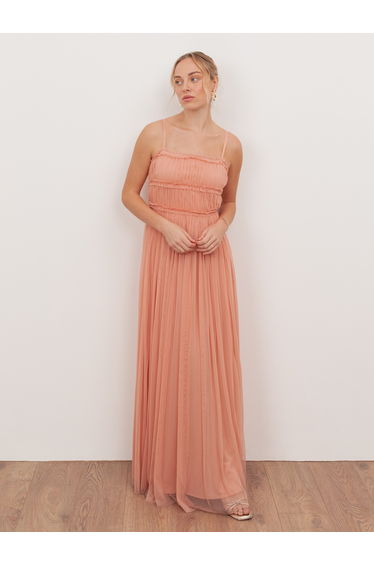 Anaya With Love Recycled Peach Tulle Square Neck Strappy Maxi Dress
