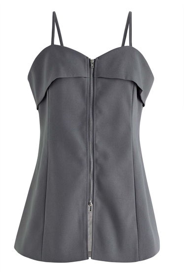 Exposed Zipper Cami Top in Grey