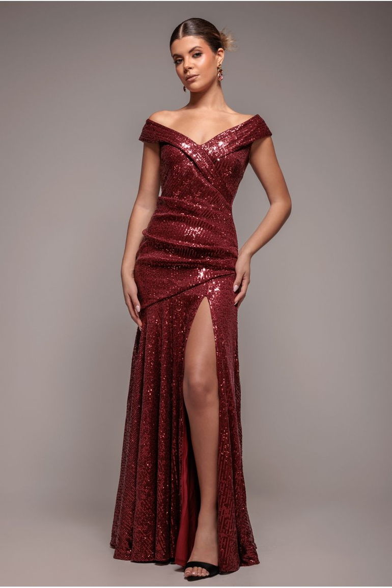goddiva bardot pleated maxi dress product info and reviews Goddiva Bardot Pleated Maxi Dress - Black