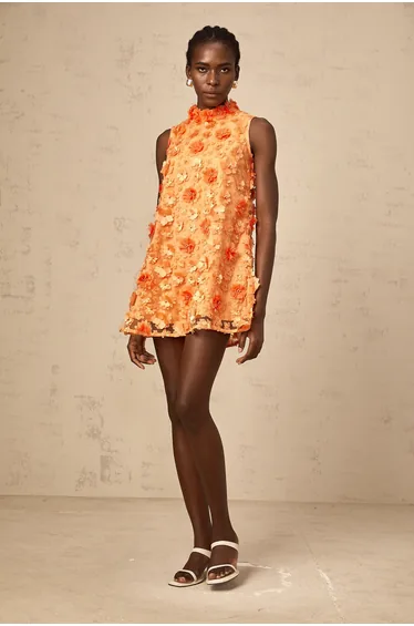 Orphée orange faux-flower mini dress
