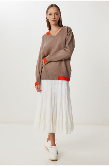 Women's Mink Contrast Striped Knit Sweater
