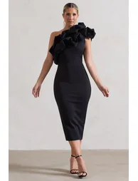 Orchestra | Black Asymmetric Ruffled Dress