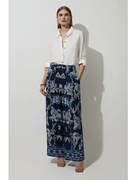Viscose Linen Mirrored Floral Woven Wide Leg Trouser