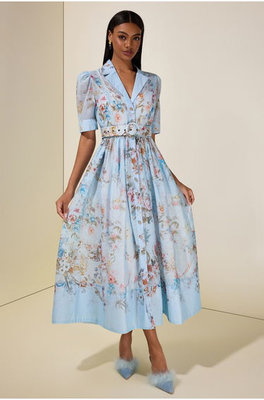 Floral Flapped Midi Dress With Belt