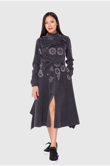 Fringe and Tie Detailed Black Jean Dress