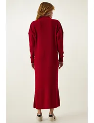 Women's Red Ribbed Oversize Knitwear Dress - 6