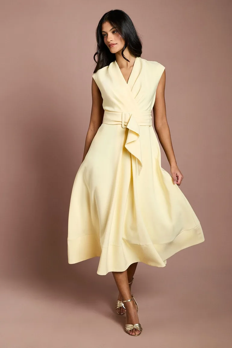 Petite Belted Crepe Dress