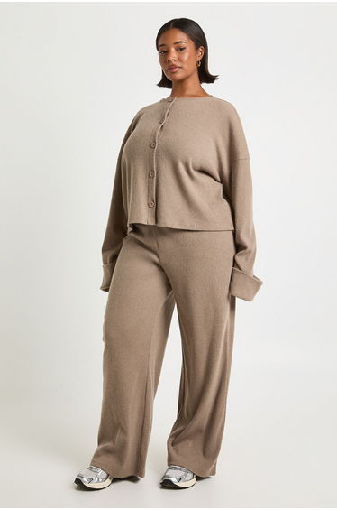 Plus Oversized Brushed Rib Cardigan - mushroom