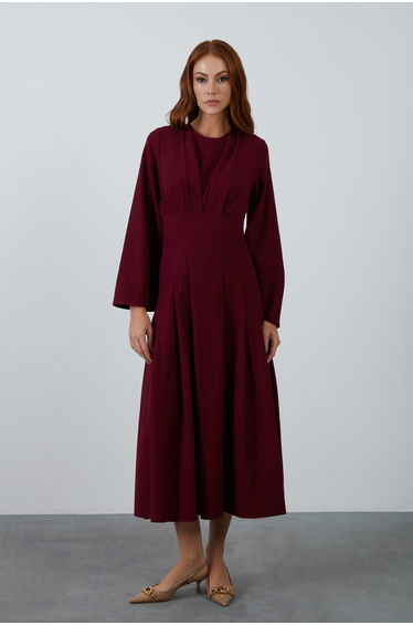 Bicycle Neckline Midi-Length Red Dress