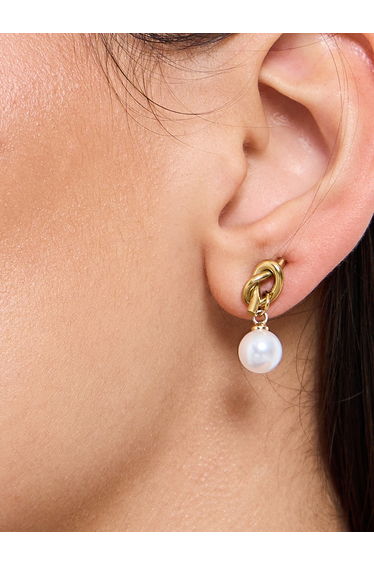 Gold Knot Pearl Drop Earrings