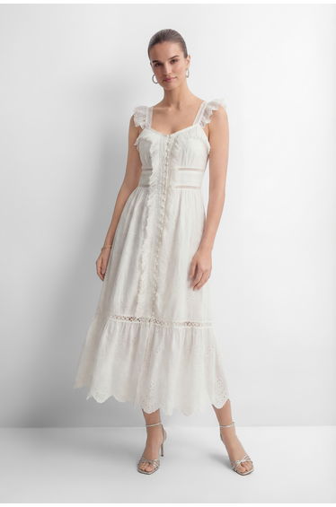 Coveted Confidence White Eyelet Embroidery Ruffled Strap Maxi Dress