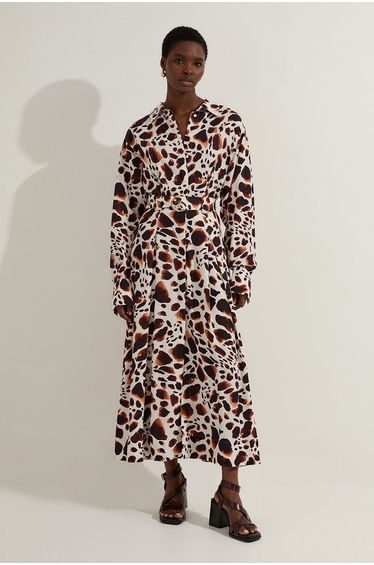 Tall Premium Viscose Linen Woven Shirt Dress With Gold Buckle Belt