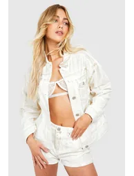 Gold Coated Metallic Oversized Denim Jacket - 2