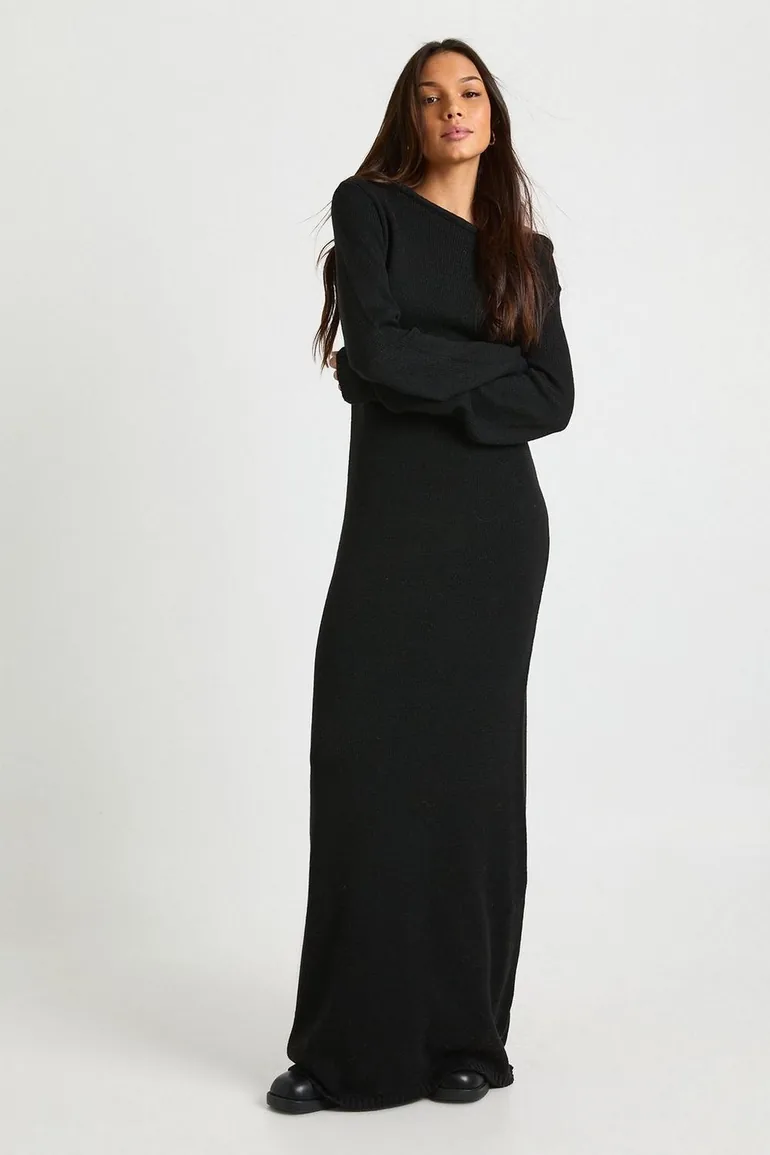 Tall Knitted Slash Neck Maxi Dress - 2