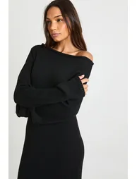 Tall Knitted Slash Neck Maxi Dress - 3