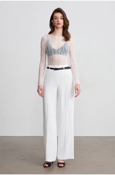 DILVIN Slim Fit Lace Boat Neck Blouse