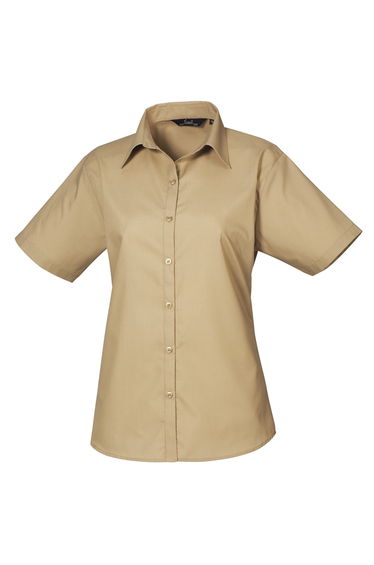 Premier Short Sleeve Poplin Blouse / Plain Work Shirt - Khaki