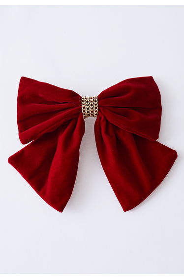 Velvet Bowknot Gold Chain Hair Clip in Burgundy
