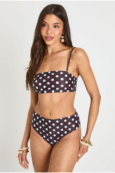 Polka Dot Essentials High Waist Bikini Bottom - chocolate