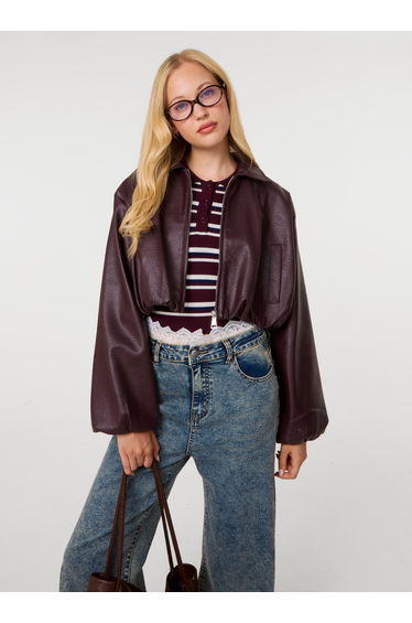 Faux Leather Puffball Jacket