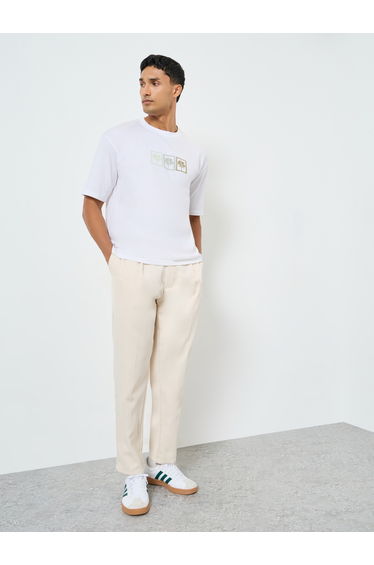 Men White Graphic Oversized Jersey T-Shirt