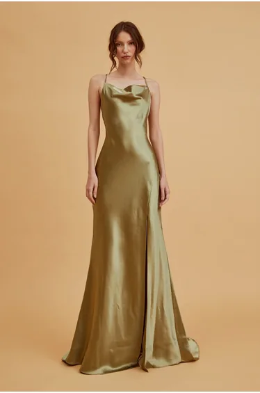 Pippa Sage Green Bridesmaid Cowl-Neck Slip Dress