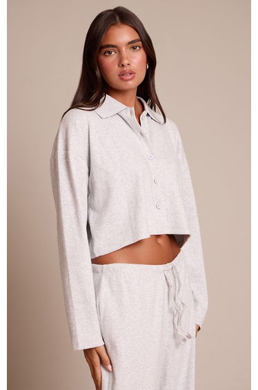 Light Grey Brushed Rib Button Shirt