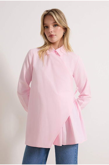 Pink Regular Terrycotton Plain Woven Hijab Shirt