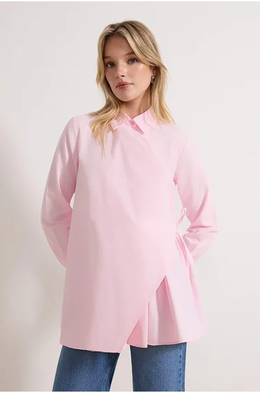 Pink Regular Terrycotton Plain Woven Hijab Shirt